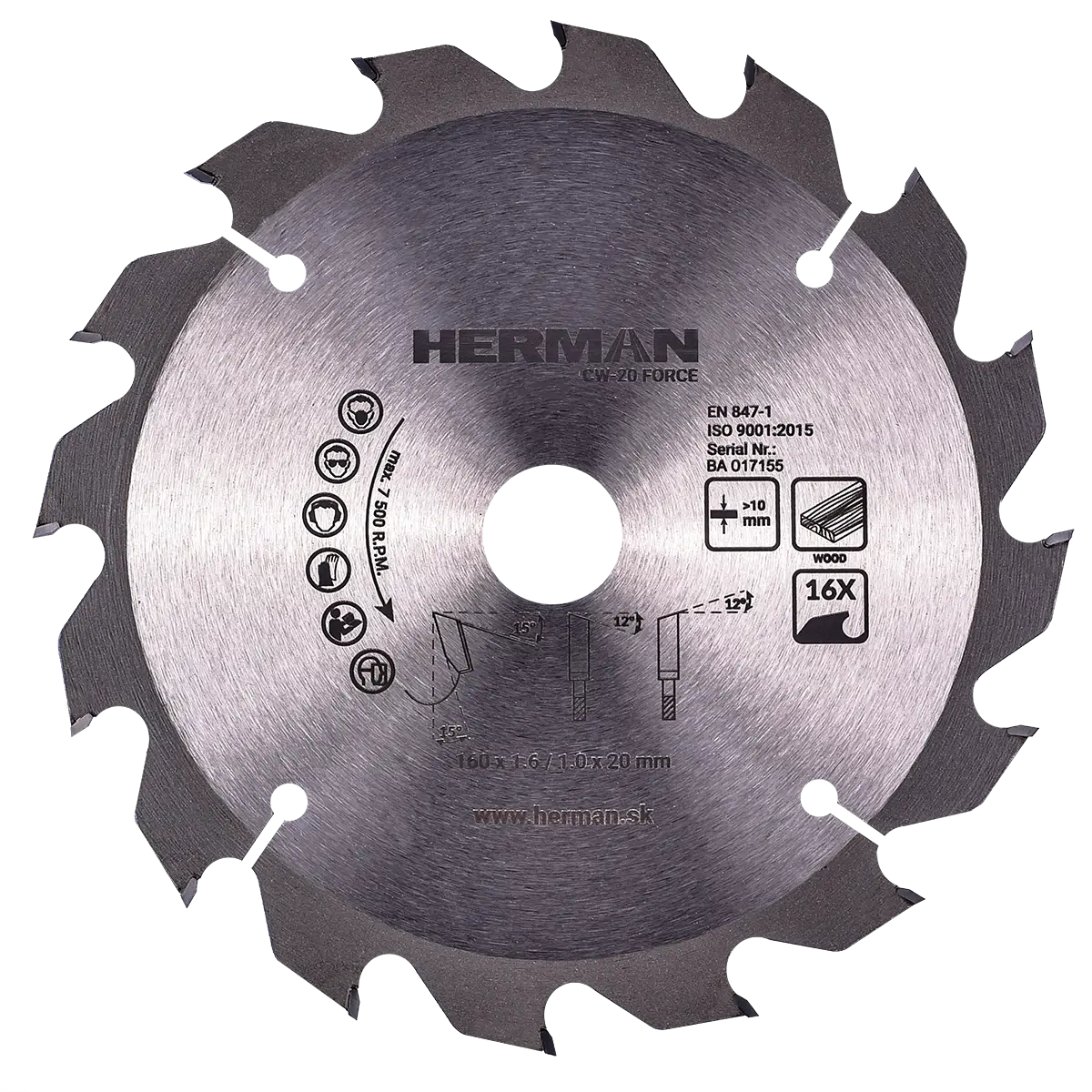Fűrészlap körfűrészbe HERMAN CW-20 Force Fa vágására 10mm-ig