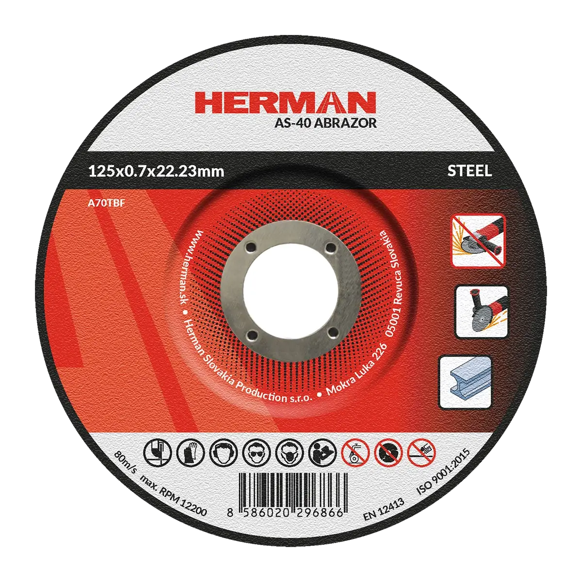 Vágótárcsa HERMAN AS-40 Abrazor Acélhoz, süllyesztett középrésszel