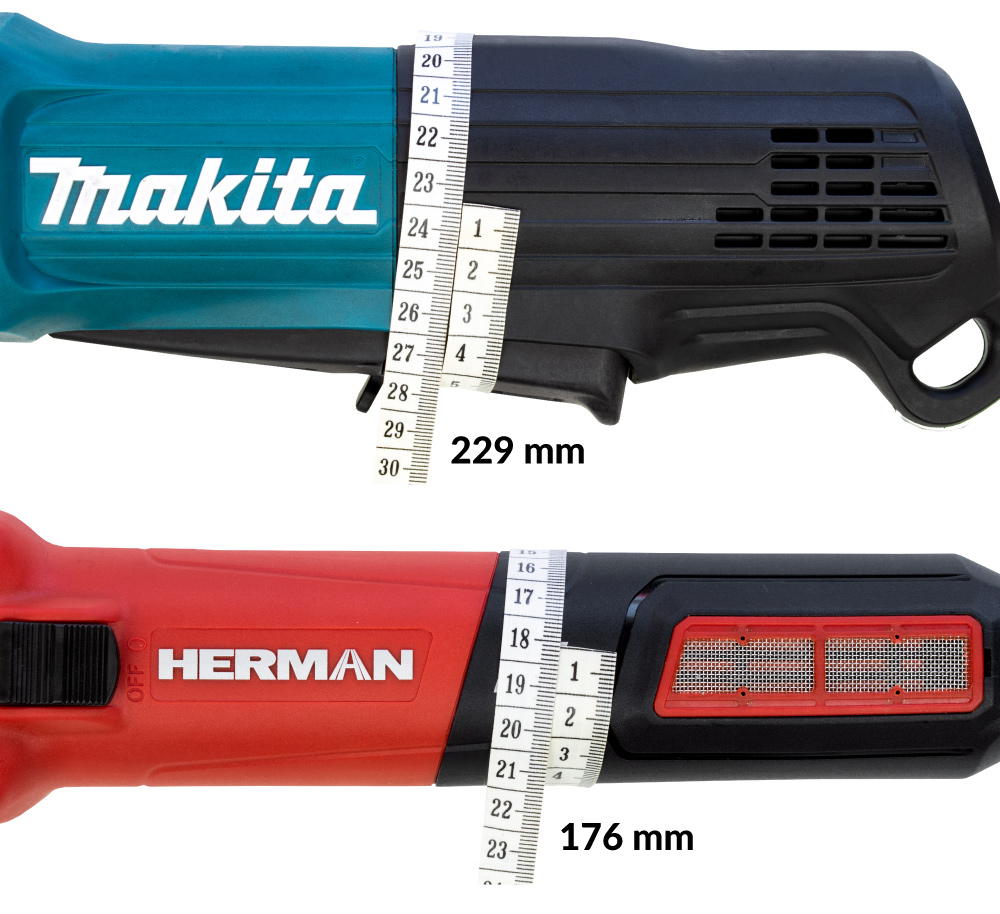 Makita GA5050R (1300W) és HERMAN WX-12505 (1300W) sarokcsiszolók markolatátmérője