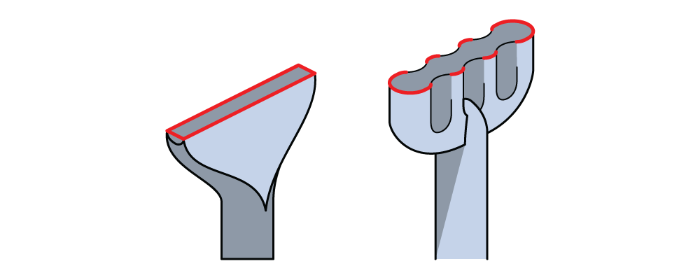 8. ábra. A standard és a Waved vésők érintkezési felületei metszetben