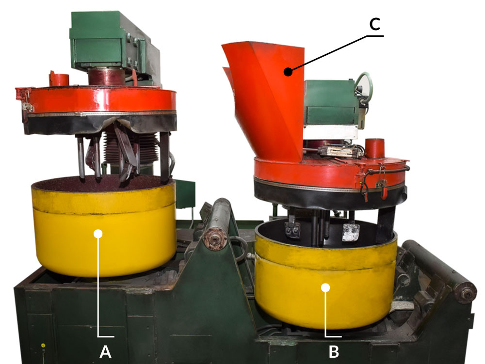 5. ábra. Keverőberendezés: A-dob, B-dob, C-adagoló