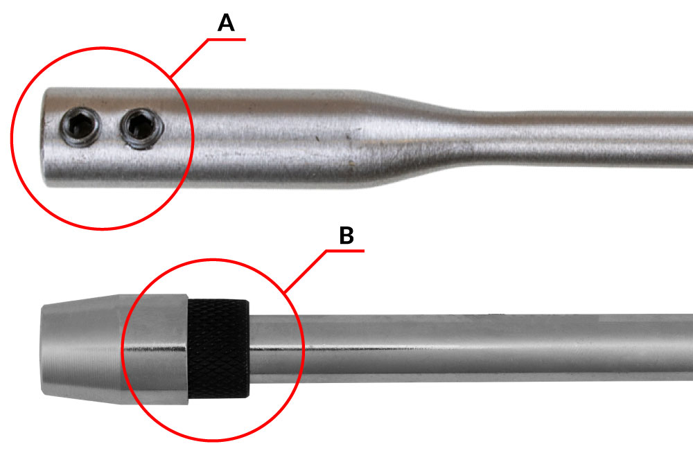 2. ábra. Bit- és fúrószár-hosszabbítók mechanikus (A) és gyorsbefogó (B) rendszerrel